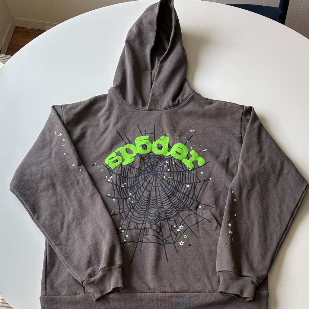 Spooder Graphic Hoodie In Charcoal With Neon Green Logo